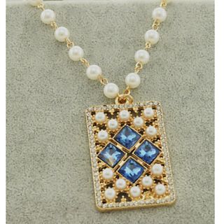 Yiyi Womens European Style Square Pearl Full Diamonade Clavicle Chain Necklace(Blue)
