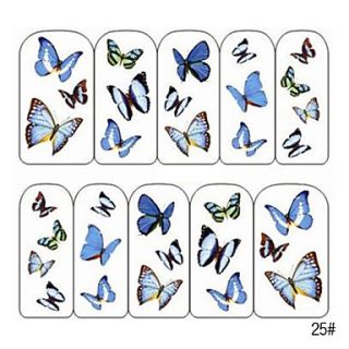 5PCS Water Transfer Printing Colorful Nail Stickers NO.7 ButterflyPet(Assorted Colors)
