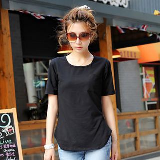 QianyuCasual Slim Round Neck Short Sleeve T Shirt(Black)