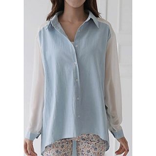 Jingpin Chiffon Stitching Denim Shirt (Blue)
