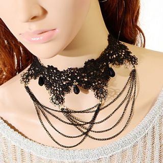 OMUTO Gothic Retro Fashion Black Lace Necklace (Black)