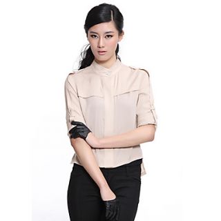 Unifo Show Womens Pink Army Uniform Style Stand Collar Loose Style Shirt
