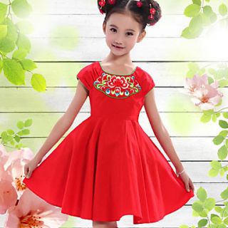 WXH ChildrenS Lovely Lotus Round Collar Dress(Red)