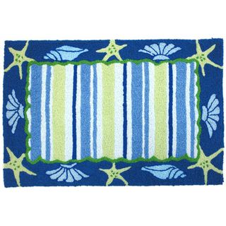 Shells And Stripes Blue Indoor/ Outdoor Rug (19 X 29)