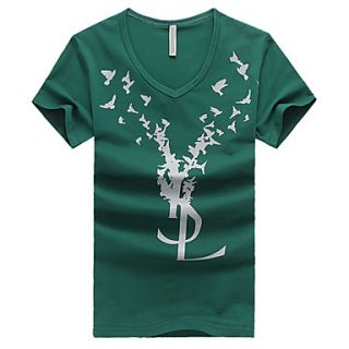 LangXin Mens Round Collar Casual Letter Print Short Sleeve T Shirt(White,Black,Green)