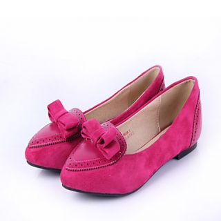 Womens Simple Bow Decoration Solid Color Flat Shoes(Fuchsia)