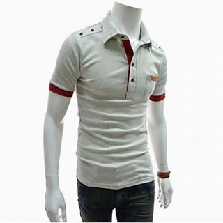 ZHELIN Mens Lapel Neck Short Sleeve Bodycon Gray 100% Cotton T Shirt