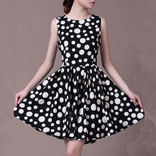Lifver Womens Dot Print Sleeveless Black White Dress