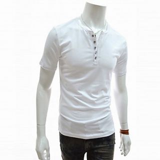ZHELIN Mens Solid Color Bodycon Delicacy Buckle White 100% Cotton T Shirt