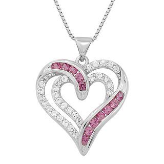 Sterling Silver Lab Created Ruby & White Sapphire Heart Pendant, Womens