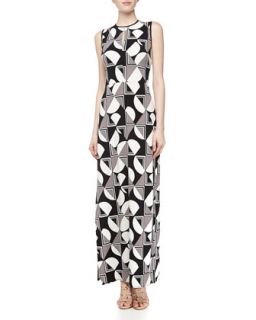 Geometric Diamond Print Maxi Dress, Black/White