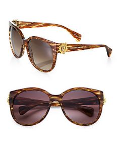 Alexander McQueen Oversized Stripe Acetate Sunglasses   Brown