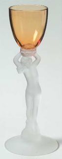 Cambridge Nudes Amber Frosted Stem Brandy Glass   Stem 3011, Amber Bowl, Sculpte
