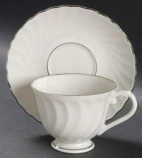 Syracuse Wedding Ring Footed Cup & Saucer Set, Fine China Dinnerware   Silhouett