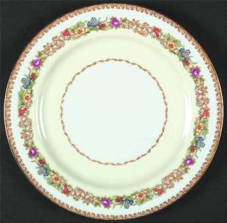 Aichi Aic4 Dinner Plate, Fine China Dinnerware   Tan Scrolls, Floral Border,Whit