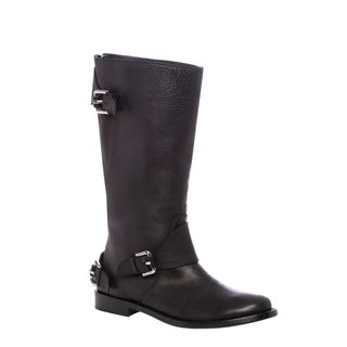 Burberry Womens Harpley Black Leather Soft Aviator Flat Mid calf Boots