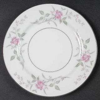 Mikasa Yours Truly Salad Plate, Fine China Dinnerware   Pink Roses,Green&Gray Le