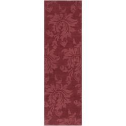 Hand crafted Solid Red Damask Chrometo Wool Rug (26 X 8)