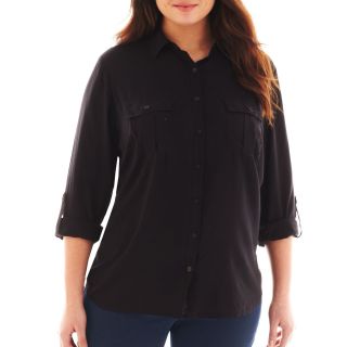 A.N.A Button Front Shirt   Plus, Black