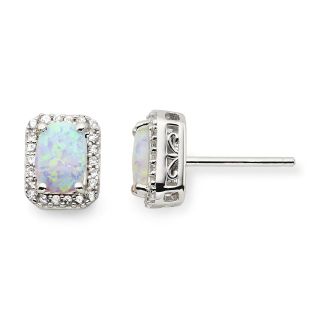 Lab Created Opal & White Sapphire Stud Earrings, Womens