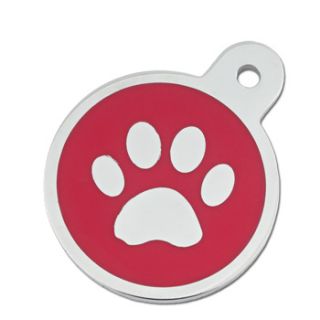 Large Red Paw Circle Personalized Engraved Pet ID Tag, 1 1/4 W X 1 1/2 H