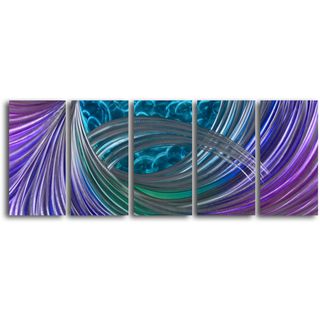 Shoot The Gap Handcrafted 5 piece Metal Wall Art (LargeSubject AbstractImage dimensions 24 inches high x 60 inches wide x 1 inches deepPanel dimensions (each) 24 inches high x 12 inches wide )