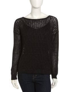Morie Cable Knit Linen Sweater, Caviar