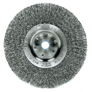 Trulock 8 inch Narrow face Crimped Wire Wheel (0.0140 inchArbor Diameter 5/8 inchFace Width 3/4 inchFace Plate Thickness 1/2 inchTrim Length 2 1/16 inchSpeed 6000 rpm [Max]Applications Cleaning rust, scale and dirt, light deburring, edge blending, r
