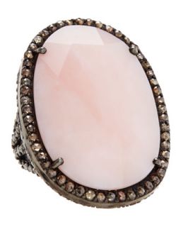 Pink Opal & Champagne Diamond Oval Ring, Size 7