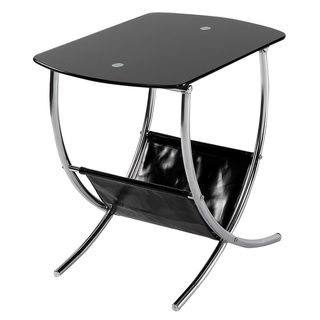 Chrome/ Black Glass End Table With Magazine Holder