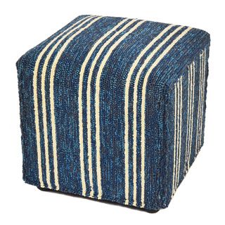 South Beach Blue Striped Indoor/ Outdoor Ottoman