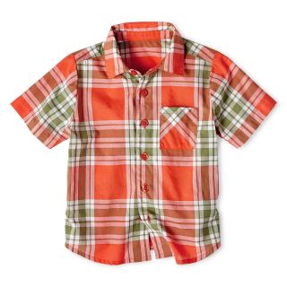 Okie Dokie Plaid Woven Shirt   Boys 12m 6y, Orange, Orange, Boys