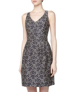 Floral Jacquard Fit And Flare Dress, Navy