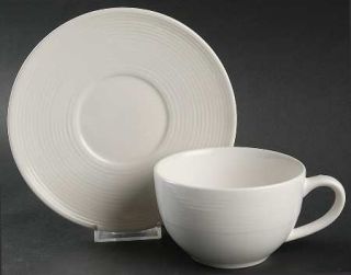 Gibson Designs Wall Street  Flat Cup & Saucer Set, Fine China Dinnerware   White