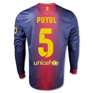 Nike Barcelona 12/13 PUYOL LS Home Soccer Jersey