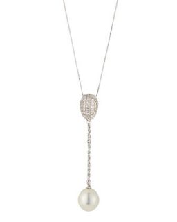Diamond Fireball & Pearl Pendant Necklace