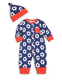 Offspring Infants Two Piece Daisy Coverall & Hat Set   Navy