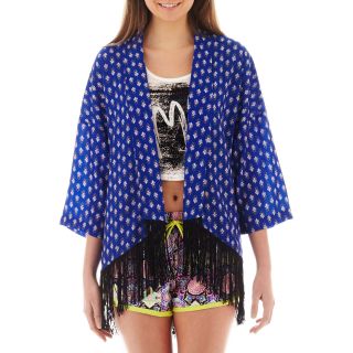 OLSENBOYE 3/4 Sleeve Print Fringe Kimono, Blue