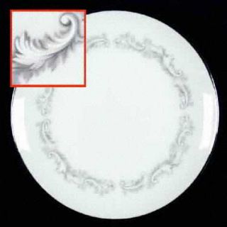 Noritake Marquis Salad Plate, Fine China Dinnerware   Gray,White Scrolls And Lea