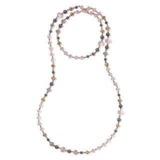 Long Peach Glass Bead Necklace, Pink