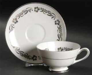 Tuscan   Royal Tuscan Silver Heritage Footed Cup & Saucer Set, Fine China Dinner