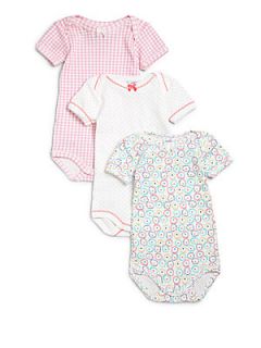Petit Bateau Infants Three Piece Gingham, Polka Dot & Floral Print Bodysuit Set