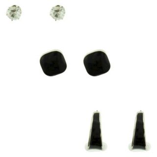 Womens Stone, Rounded Square and C Hoop Stud Earrings Set of 3  