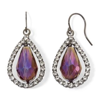 Purple Glass & Crystal Teardrop Earrings