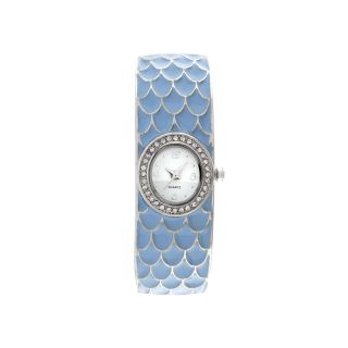 Womens Feather Patterned Closed Bangle Bracelet Watch, Blue