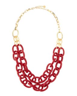 Resin Link Double Chain Necklace, Crimson