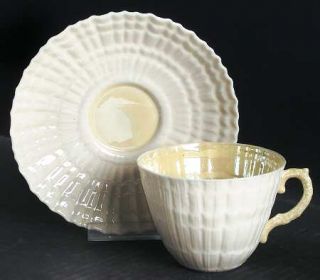 Belleek Pottery (Ireland) Limpet Yellow Flat Cup & Saucer Set, Fine China Dinner