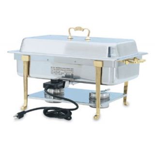 Vollrath 9 qt Oblong Chafer   Full Size, Long Side Plug, Brass Trim, Stainless