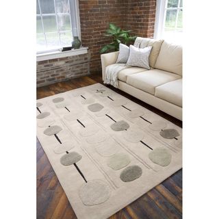 Hand tufted Contemporary Beige Circles Bynar New Zealand Wool Abstract Rug (9 X 13)