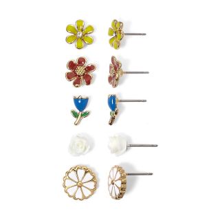 5 Pair Flower Stud Earring Set